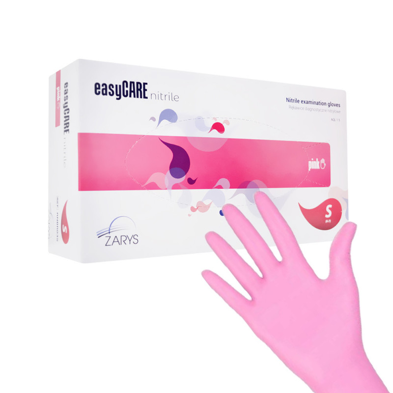 Vienkartinės nitrilinės, rožinės pirštinės be pudros Easycare S 100vnt.