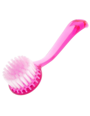 Round manicure and dust brush with a pink handle