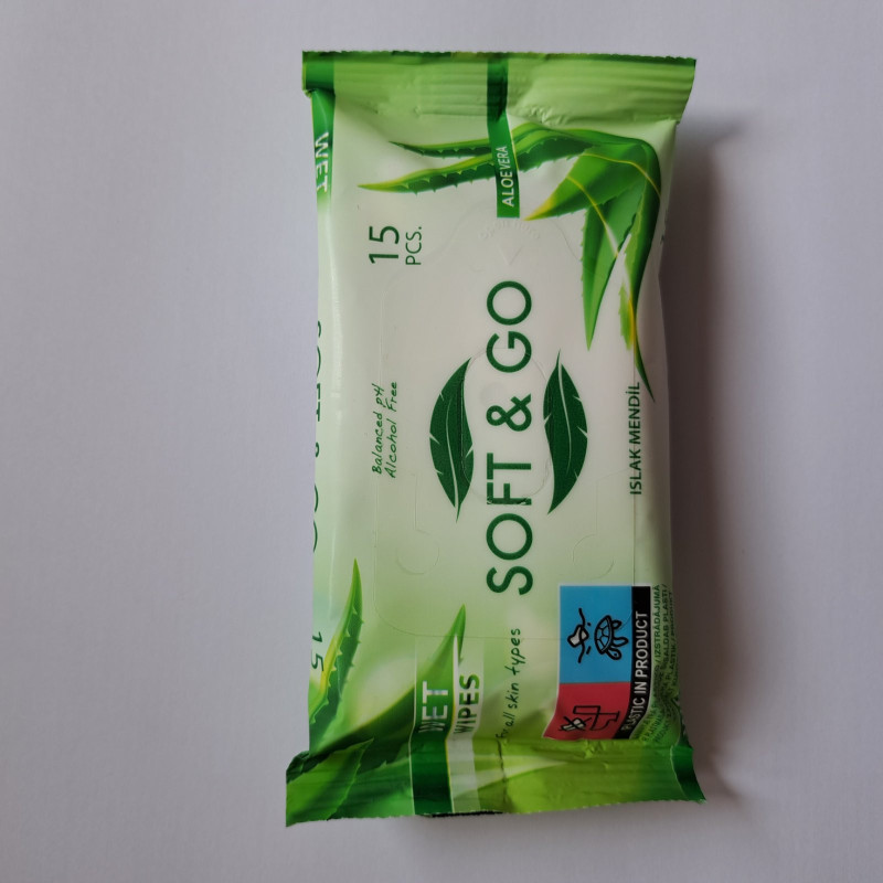Drėgnos servetelės makiažo valymuo soft and go 15vnt.