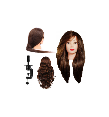 Manekeno galva kirpėjams ALINKA BROWN 60CM su aksesuarų rinkiniu