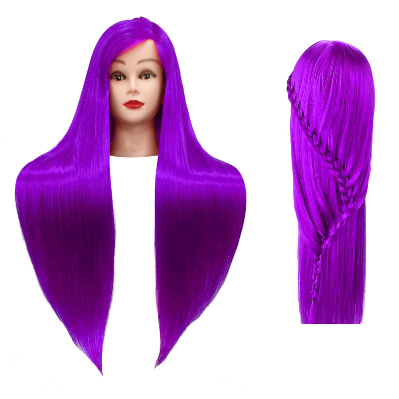 Manekeno galva kirpėjams IZA PURPLE 60CM ilgio plaukais