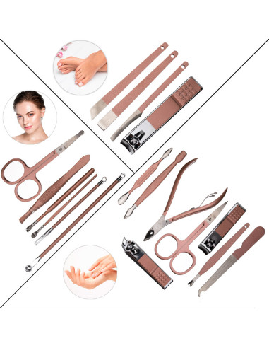 Set of 18 cosmetic accessories for manicures, pedicures and facial treatments CC021