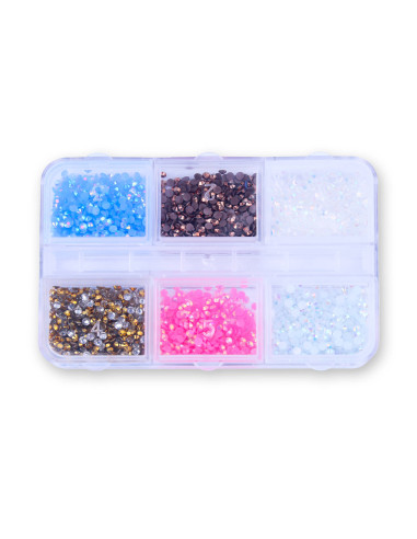 Kristaliukai nagų dekoravimui su dėžute 6 skirtingų spalvų