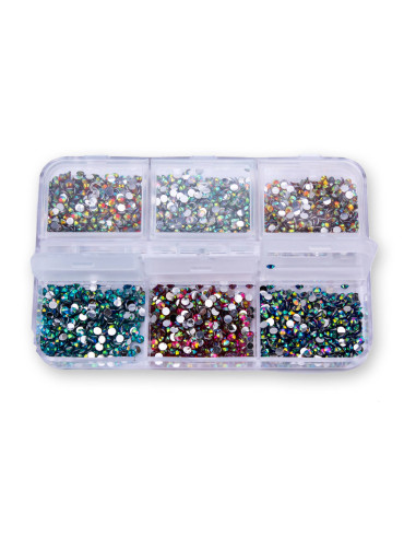 Kristaliukai nagų dailei 6 skirtingų spalvų dėžutėje