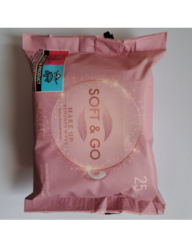 Soft & go makiažo valymo servetėlės 25 vienetai