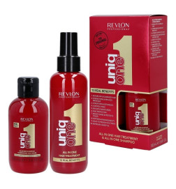 REVLON
Uniq One plaukų priežiūros rinkinys: regeneruojamoji priemonė 150 ml + šampūnas 100 ml