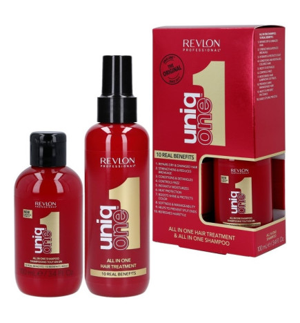 REVLON
Uniq One plaukų priežiūros rinkinys: regeneruojamoji priemonė 150 ml + šampūnas 100 ml