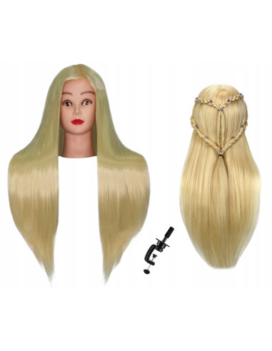 Manekeneo galva kirpykloms IZA 60cm blondinė, termo plaukai + stovas