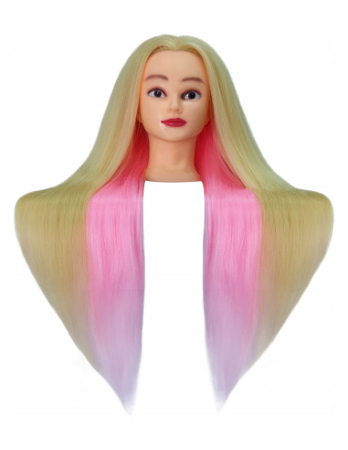 Manekeno galva kirpėjams IZA blond pink 70cm sintetiniais termo plaukais
