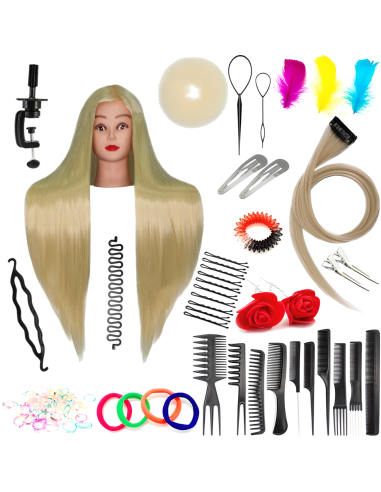 Mannequin hairdresser head Iza 60 cm synthetic heat resistant hair with accessories set