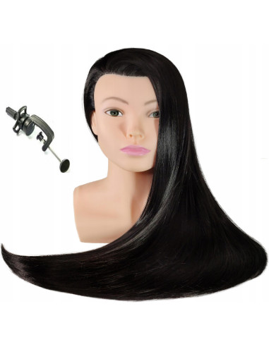 Manekeno galva kirpėjams su pečiais ALICJA juodais 70cm termo plaukais