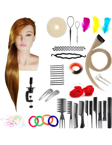 Mannequin head for hairdressers BEATA 70CM with accessories set