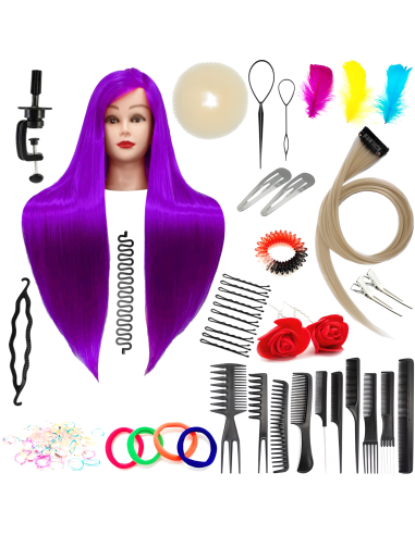 Mannequin head hairdressers IZA Purple 80cm with heat resistant hair and accessories set