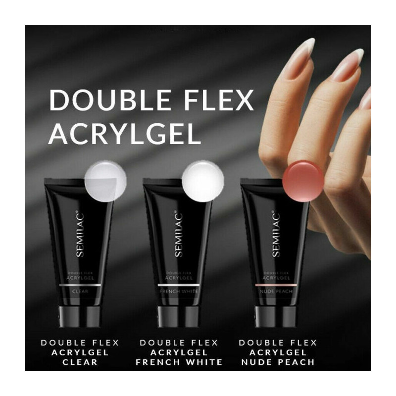 Semilac Akrilo gelis priauginimui Double Flex Acrylgel 60 g FRENCH WHITE/ BALTAS
