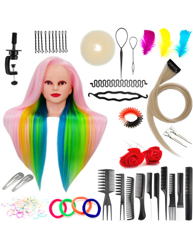 Mannequin head hairdresser IZA2 70CM mixed colour synthetic heat resistant hair with accessories set