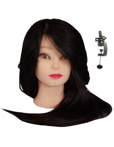 Manekeno galva kirpėjams ELLA BLACK 40cm natūraliais plaukais