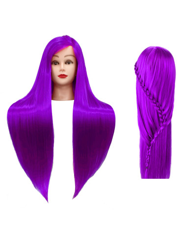 Mannequin hairdresser head Iza 60cm purple synthetic heat resistant hair