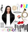 Mannequin head for hairdressers training IZA BLACK 60CM with accessories set