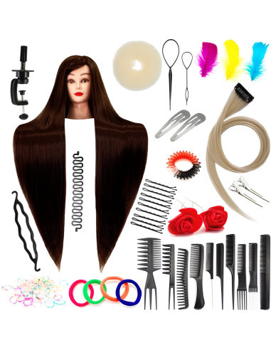 Mannequin head hairdresser IZA 90  dark brown synthetic heat resistant hair