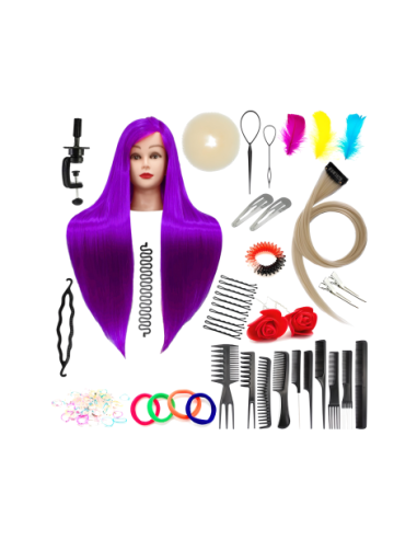 Mannequin head for hairdressers training IZA PURPLE 90CM with accessories set