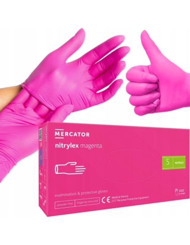 NITRYLEX vienkartinės nitrilo pirštinės be pudros rožinės MAGENTA 100 vnt. M dydis