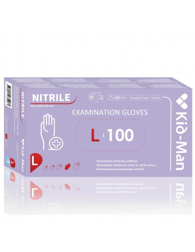 KID-MAN Disposable nitrile gloves without powder 100 pcs. purple L size