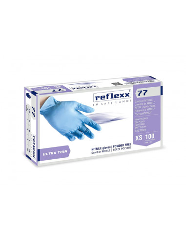 REFLEXX Ultra Thin 77 vienkartinės nitrilo pirštinės be pudros 100 vnt. mėlynos XS dydis